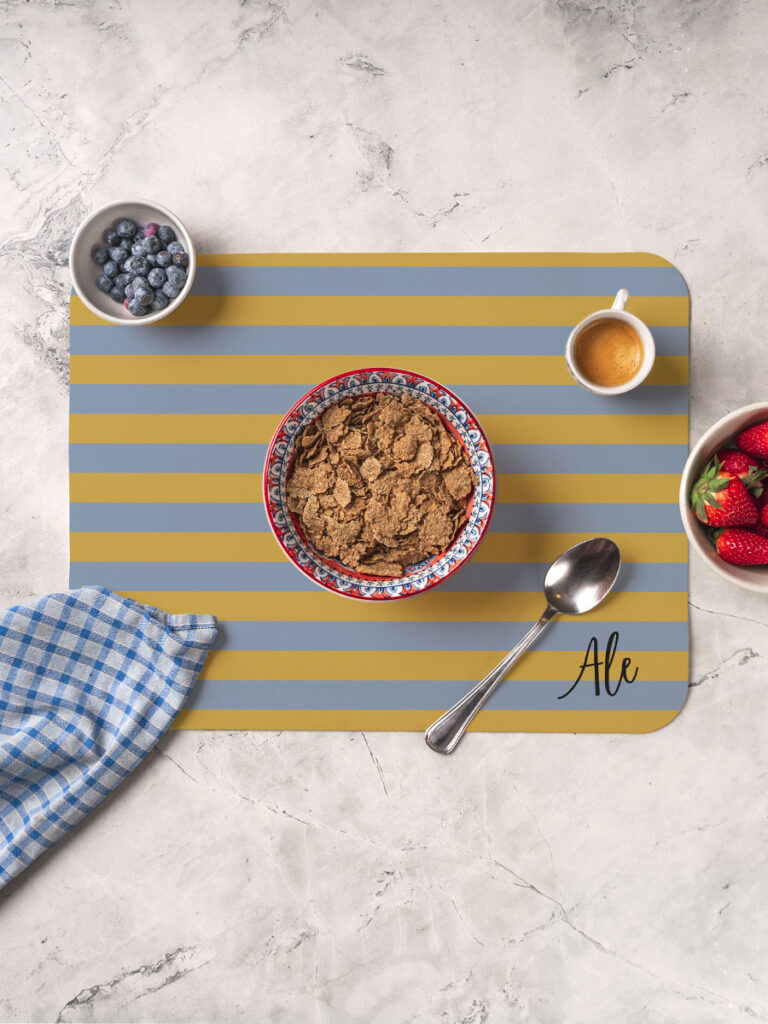 Tovaglietta Americana Stripes Personalizzata - senape e blu
