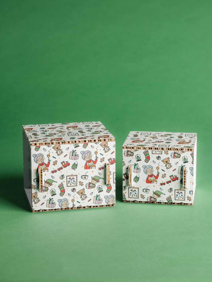 Scatole cubo bianche Mamma Natale set 2 pz