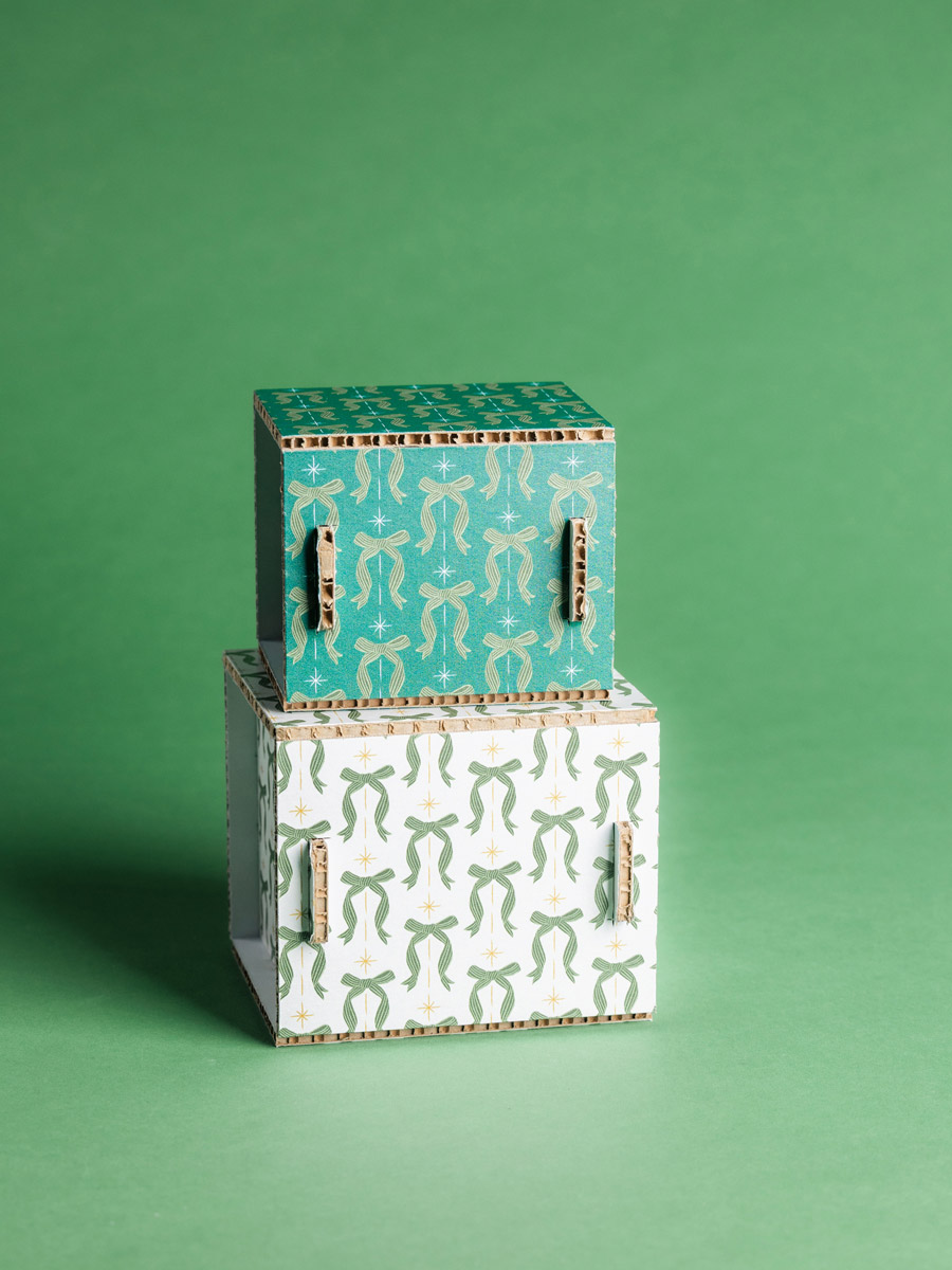 Scatole cubo fiocchi verde e bianca set 2 pz