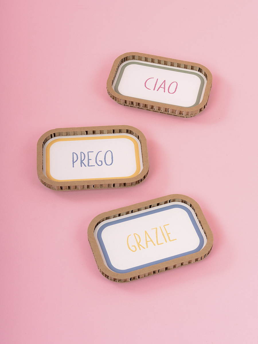 Vassoi rettangolari "grazie, prego, ciao" 3 pz