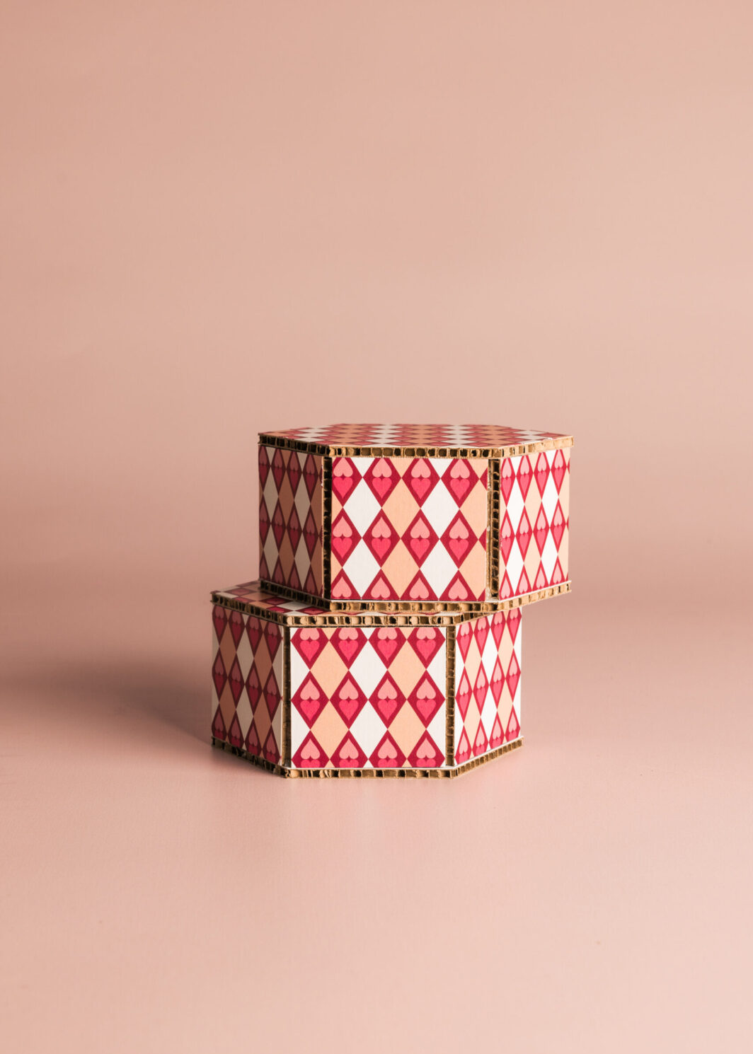Box esagonali rombi bianca e rosa 2 pz