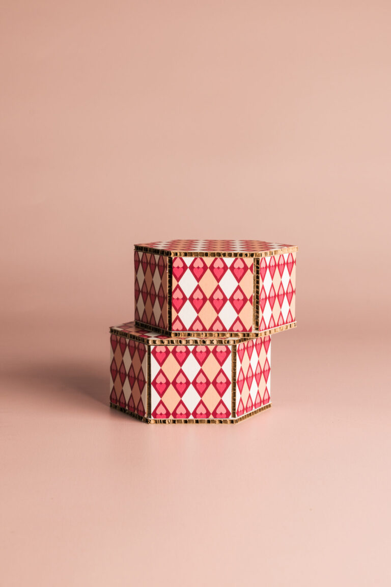 Box esagonali rombi bianca e rosa 2 pz