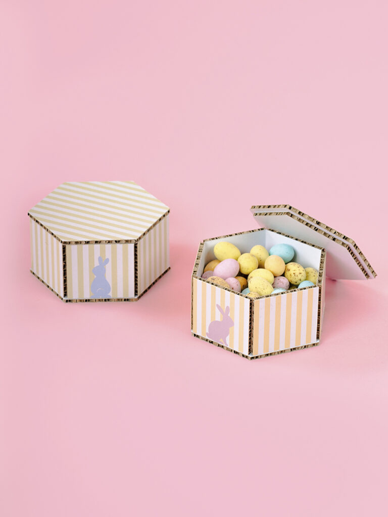 Box esagonali basse a righe coniglietti set 2 pz