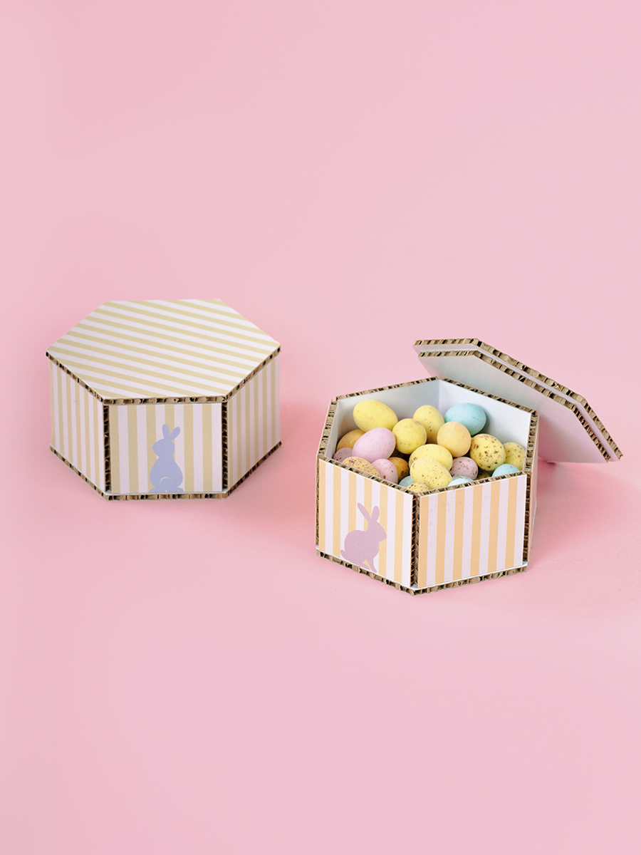 Box esagonali basse a righe coniglietti set 2 pz
