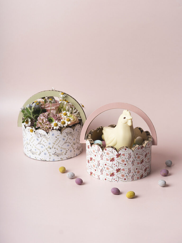Cestino fantasia fiori verde e rosa set 2 pz