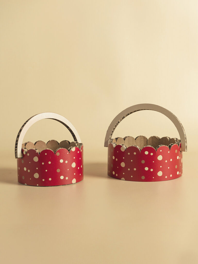 Cestino rosso con pois rosso set 2 pz
