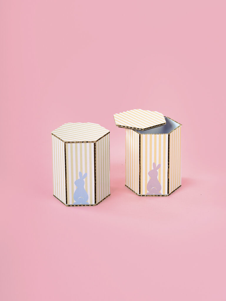 Box esagonali alte a righe coniglietti set 2 pz