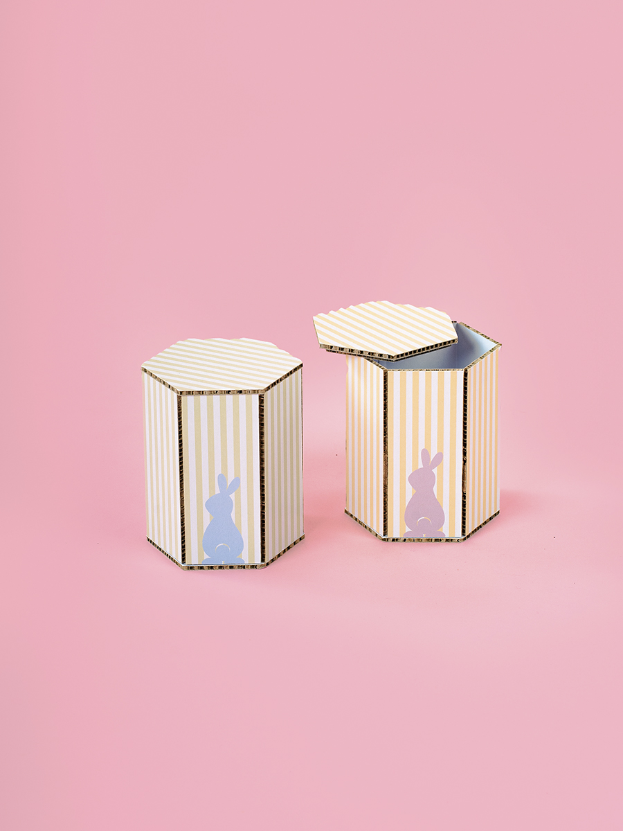 Box esagonali alte a righe coniglietti set 2 pz