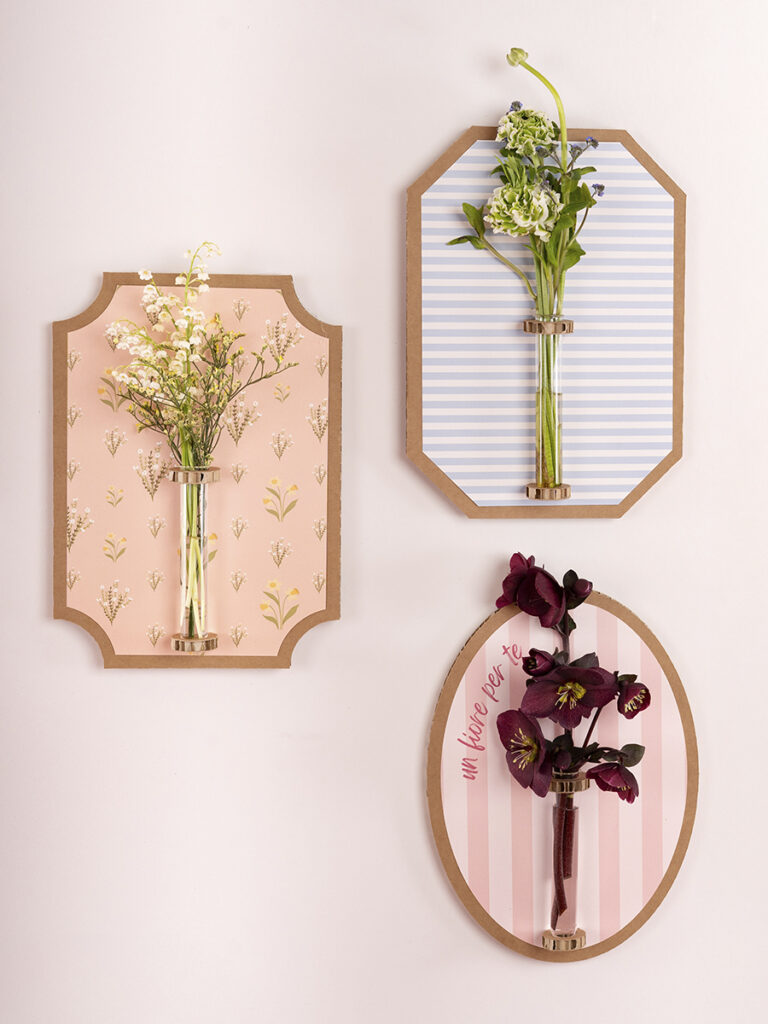 Quadretti con provetta per fiori set 3 pz