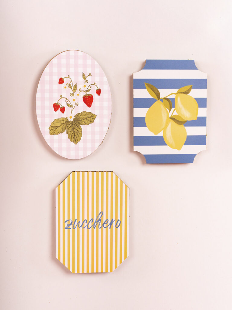 Quadretti "fragole,zucchero e limone" set 3 pz