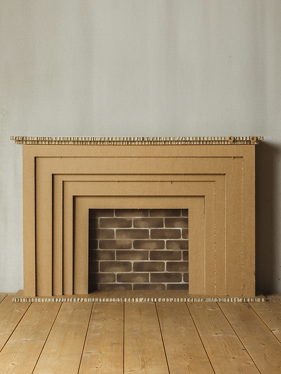 Caminetto con schiena in cartone alveolare finitura avana kraft - Honeycomb Design